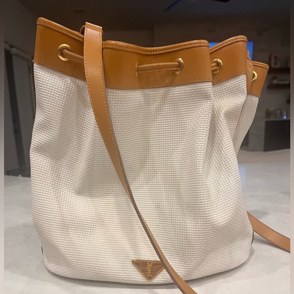 Yves Saint Laurent Vintage Cream and Tan Bucket Bag